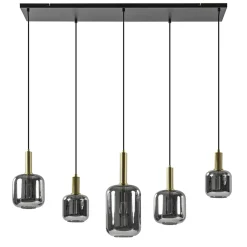 Straluma Grote hanglamp Lekar 5-lichts antiek brons met smoke glas> Eettafellampen|Light and Living