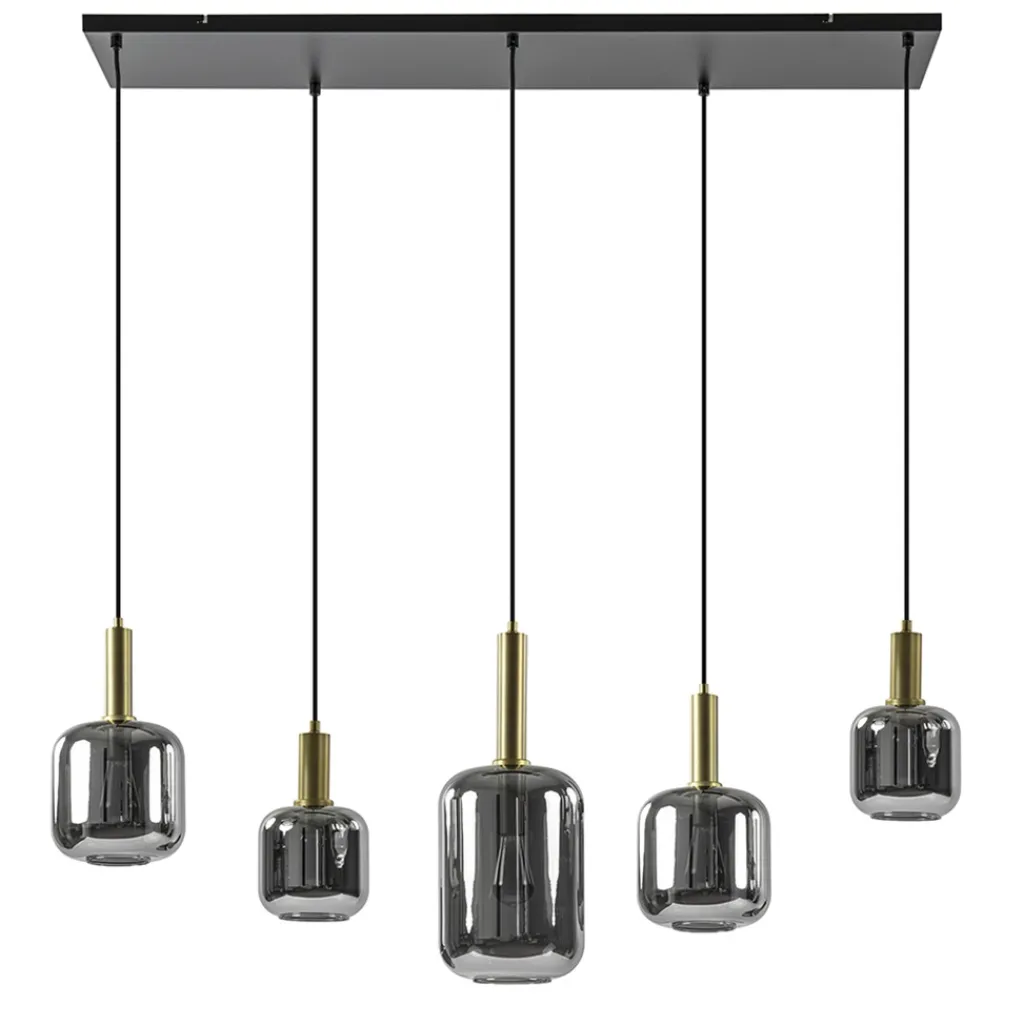 Straluma Grote hanglamp Lekar 5-lichts antiek brons met smoke glas> Eettafellampen|Light and Living