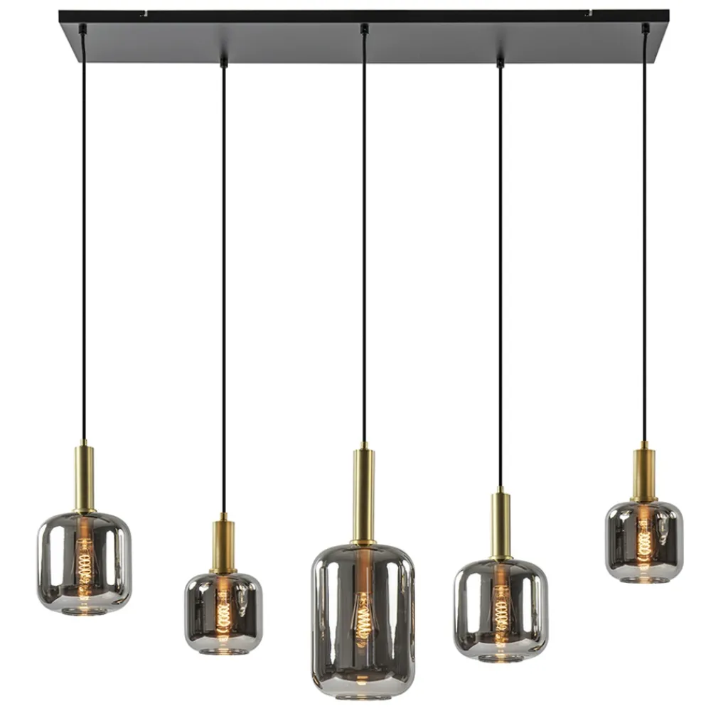 Straluma Grote hanglamp Lekar 5-lichts antiek brons met smoke glas> Eettafellampen|Light and Living