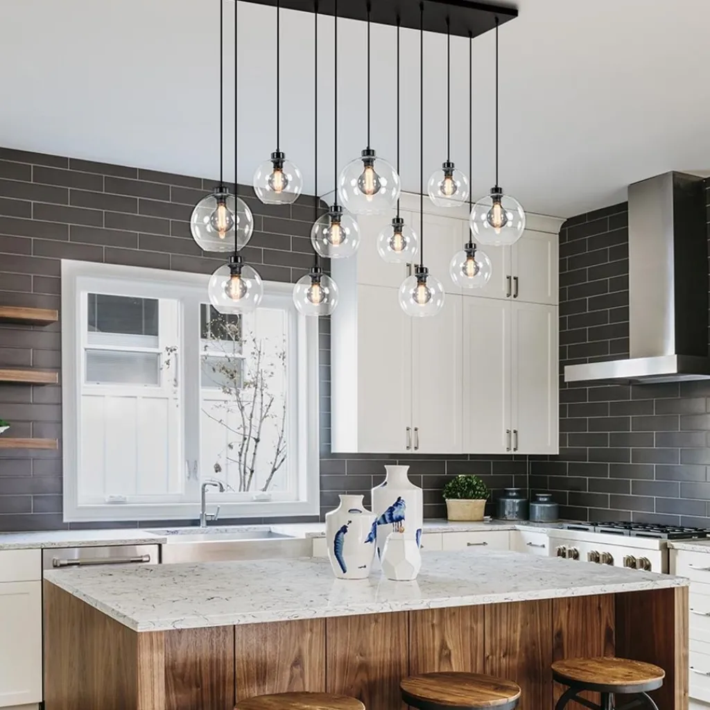 Straluma Grote hanglamp zwart 11- lichts multipendel helder glas> Eettafellampen|Pendel Lampen