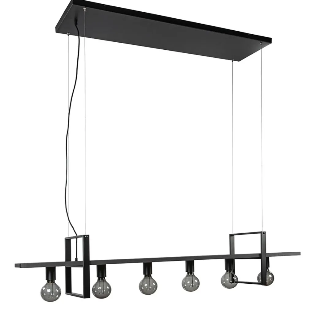 Straluma Grote hanglamp zwart frame met houten planken> Eettafellampen|Eetkamerverlichting