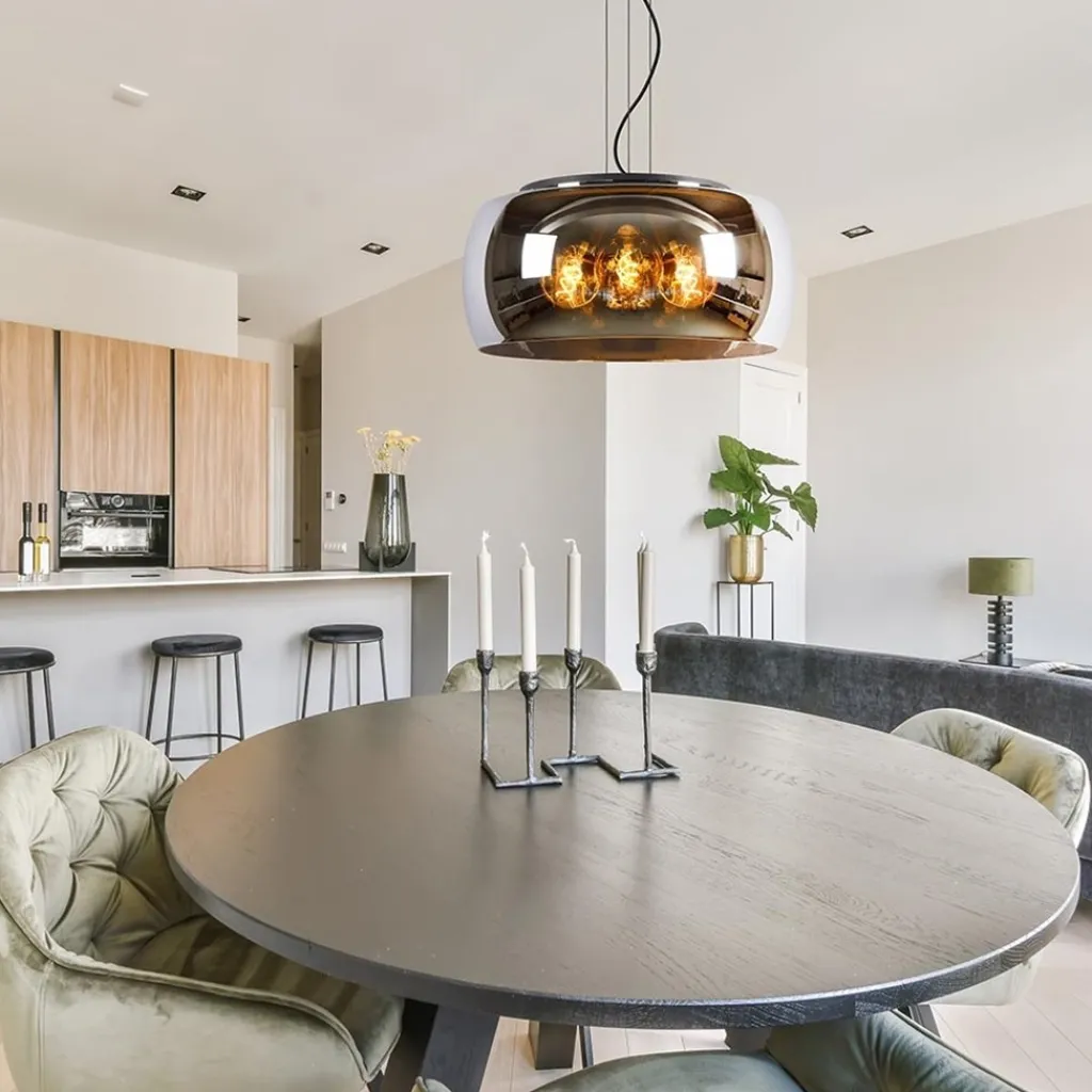 Straluma Grote hanglamp zwart met smoke glazen kap> Eettafellampen|Eetkamerverlichting