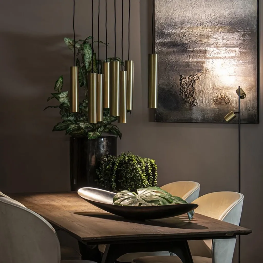 Straluma Grote 8-lichts hanglamp cilinder zwart met goud> Eettafellampen|Eetkamerverlichting