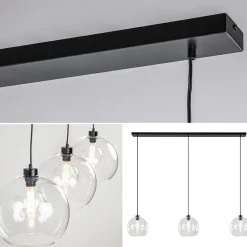 Straluma Grote 3-lichts hanglamp met helder glas en zwarte balk></noscript> Eettafellampen|Pendel Lampen