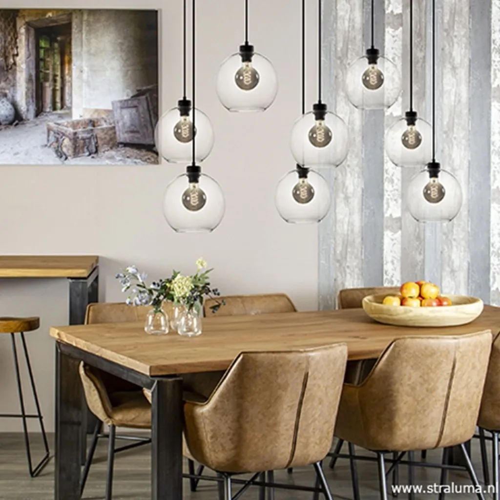 Straluma Grote 8-lichts multipendel/ hanglamp met helder glas> Eettafellampen|Pendel Lampen