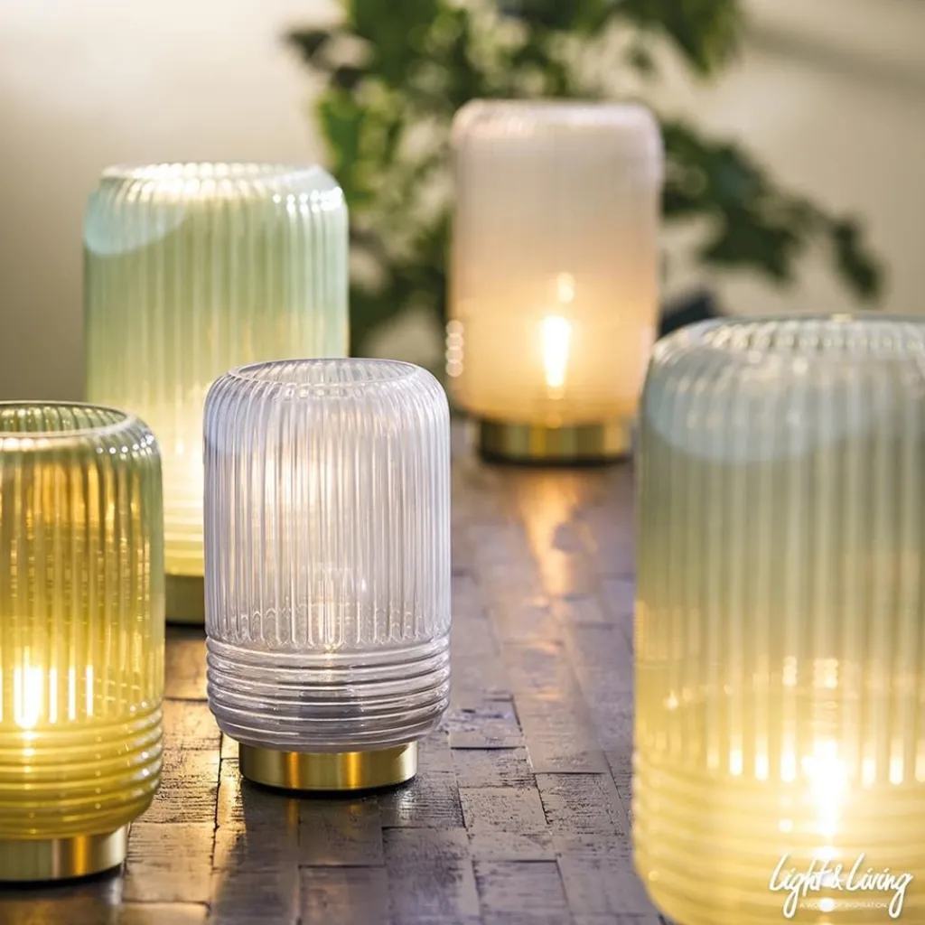 Straluma Grote Lipa tafellamp batterijen warm licht grijs ribbel glas> Tafellampen|Light and Living