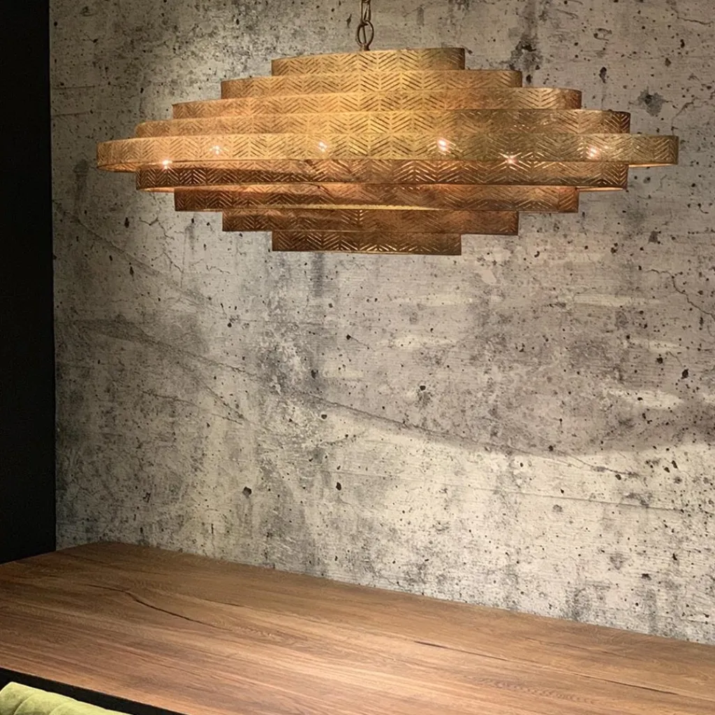 Straluma Grote metalen hanglamp ovaal brons> Eettafellampen|Kantoorverlichting