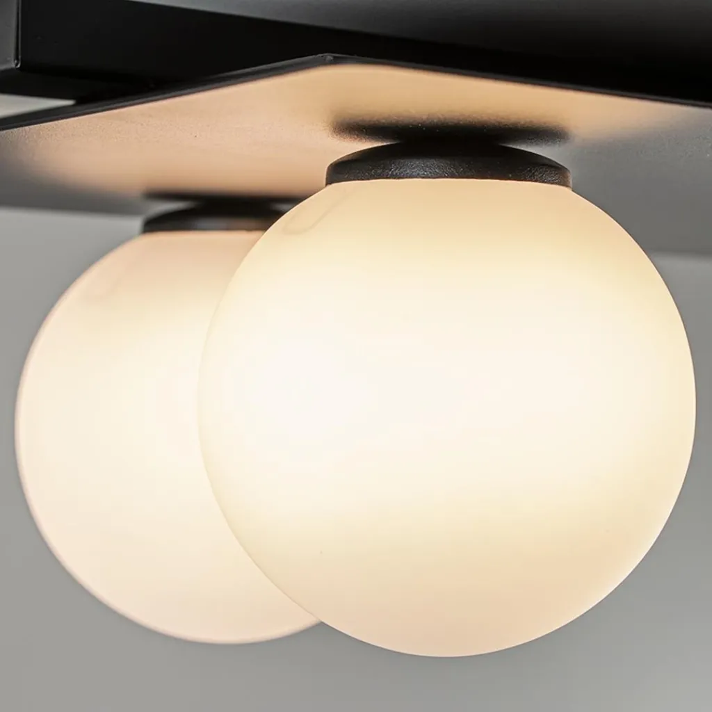 Straluma Grote plafondlamp rechthoekig zwart met witte bollen> Plafondlampen|Retro Verlichting