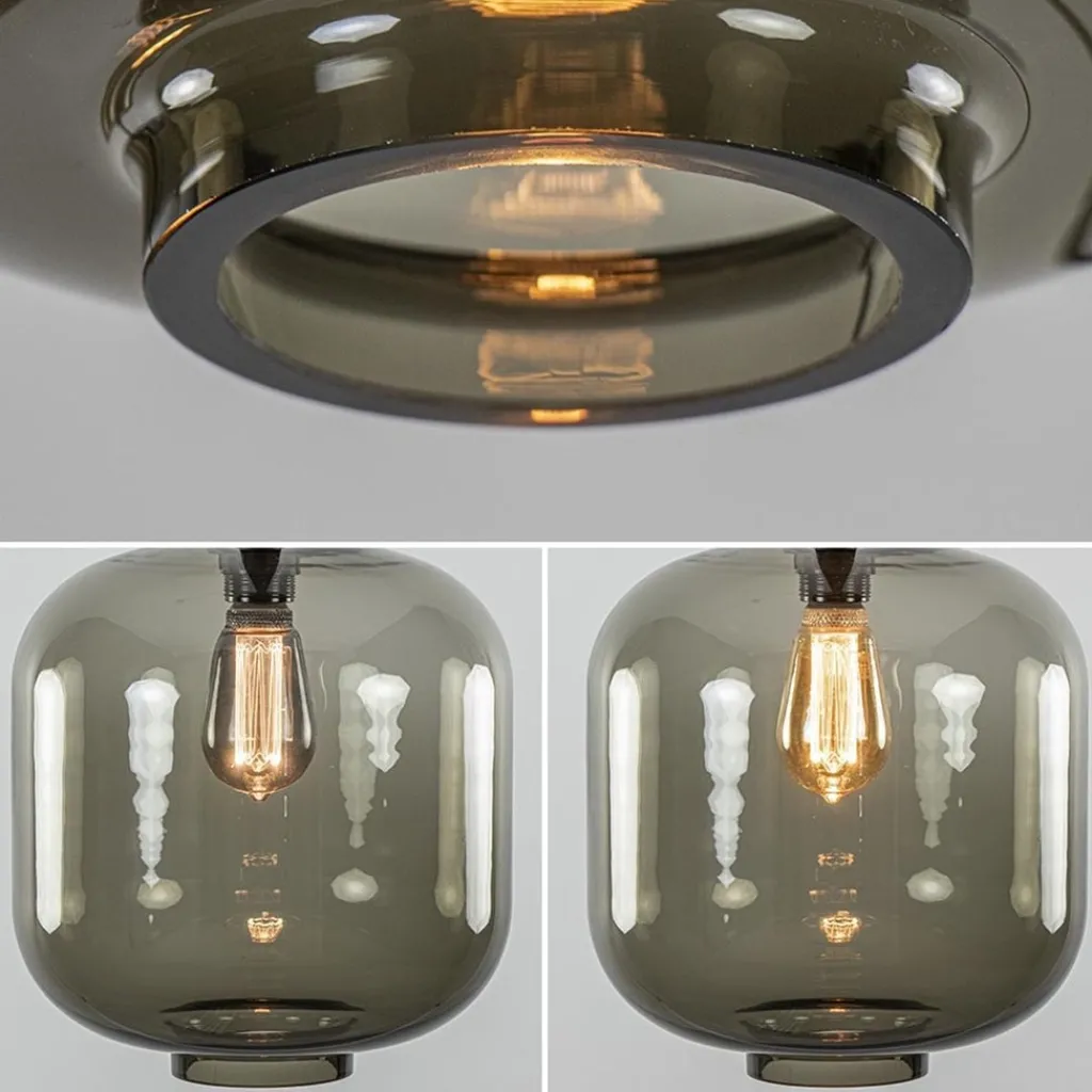 Straluma Grote plafondlamp smoke glas met mat zwart> Keukenverlichting|Plafondlampen