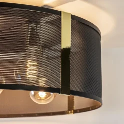 Straluma Grote ronde plafondlamp zwart gaas met goud><noscript><img width=