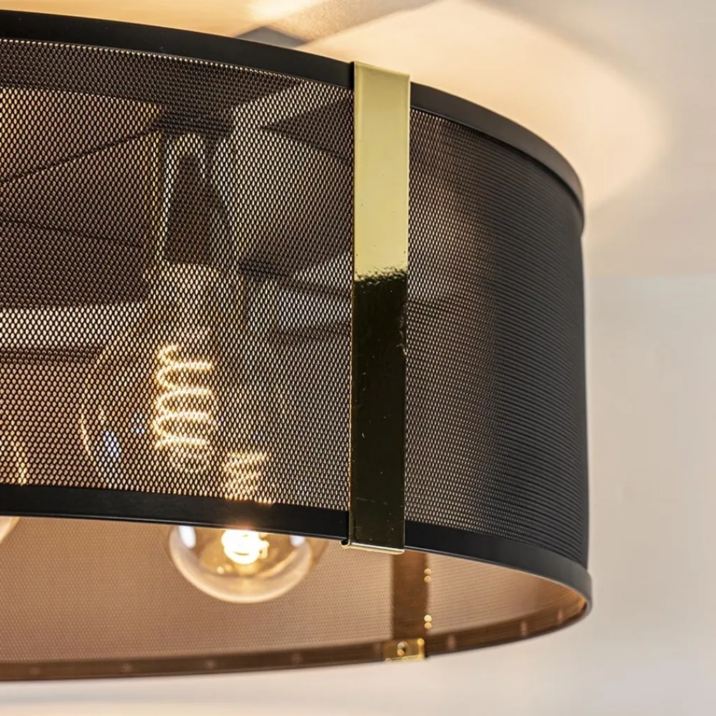 Straluma Grote ronde plafondlamp zwart gaas met goud> Plafondlampen|Lifestyle Verlichting
