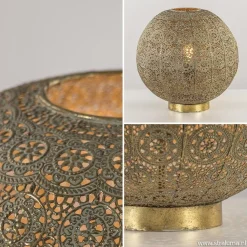 Straluma Grote tafellamp antiek messing met decoratief dessin><noscript><img width=