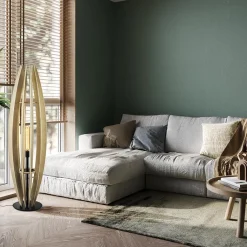 Straluma Grote vloerlamp blank hout met mat zwarte voet></noscript> Vloerlampen|Botanische Verlichting