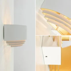 Straluma Half ronde wandlamp wit met goud><noscript><img width=