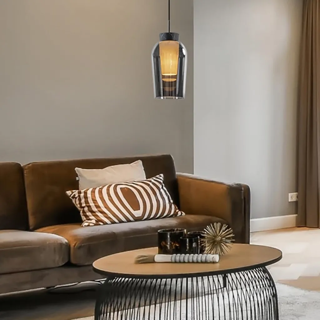 Straluma Hanglamp 1 lichts zwart/marmer met smoke glas> Hanglampen|Eettafellampen