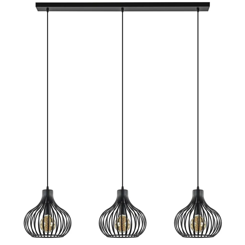 Straluma Hanglamp Aglio 28cm 3L op balk zwart> Eettafellampen|Draadlampen