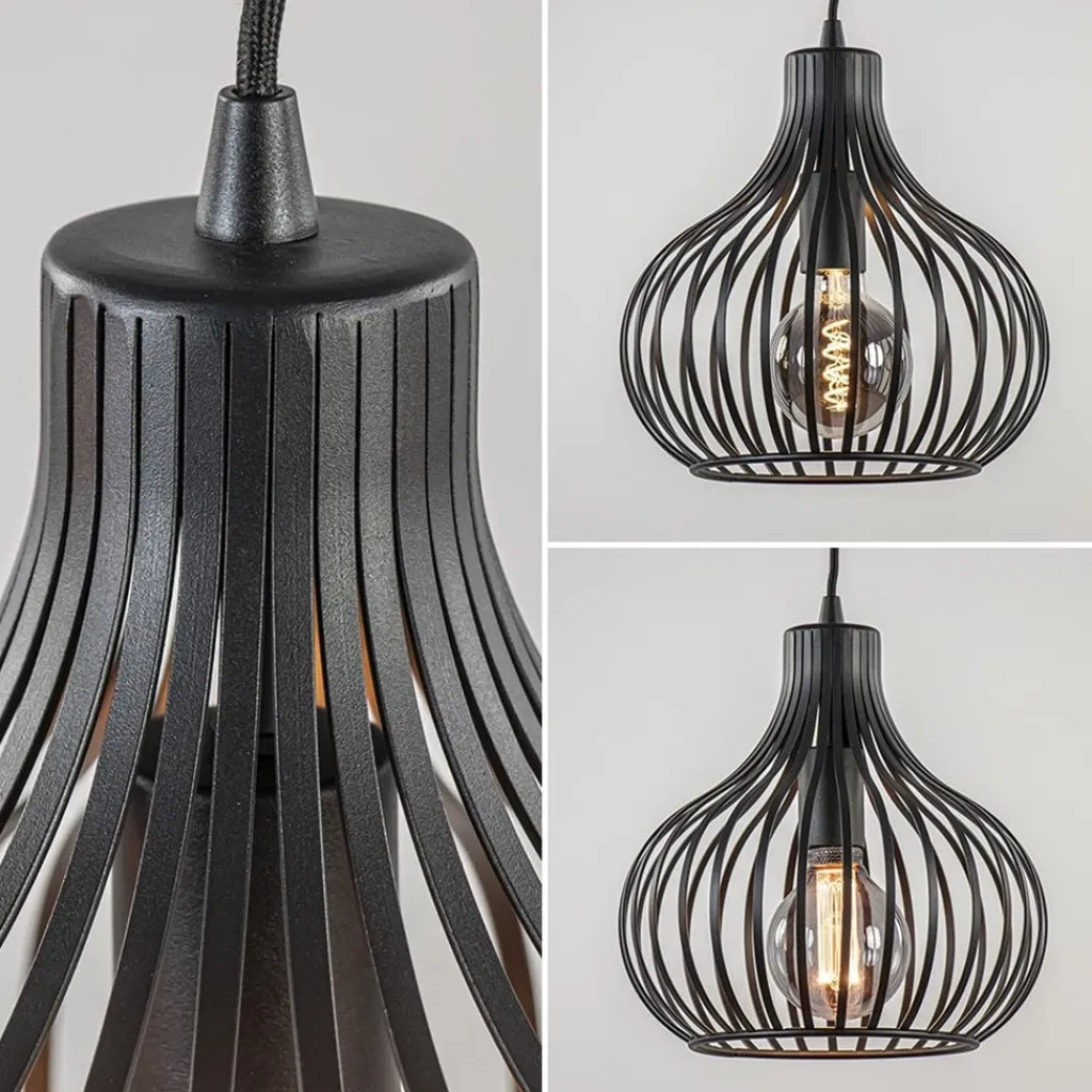 Straluma Hanglamp Aglio 28cm 3L op balk zwart> Eettafellampen|Draadlampen