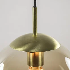 Straluma Hanglamp amber glazen bol 25 cm met messing></noscript> Woonkamerlampen|Slaapkamerlampen