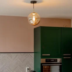 Straluma Hanglamp amber glazen bol 25 cm met messing></noscript> Woonkamerlampen|Slaapkamerlampen