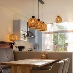 Straluma Hanglamp balk 3L zwart + bamboe><noscript><img width=