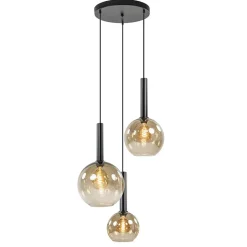 Straluma Hanglamp Bella 3L rond zwart+smoke glas> Pendel Lampen|Eetkamerverlichting
