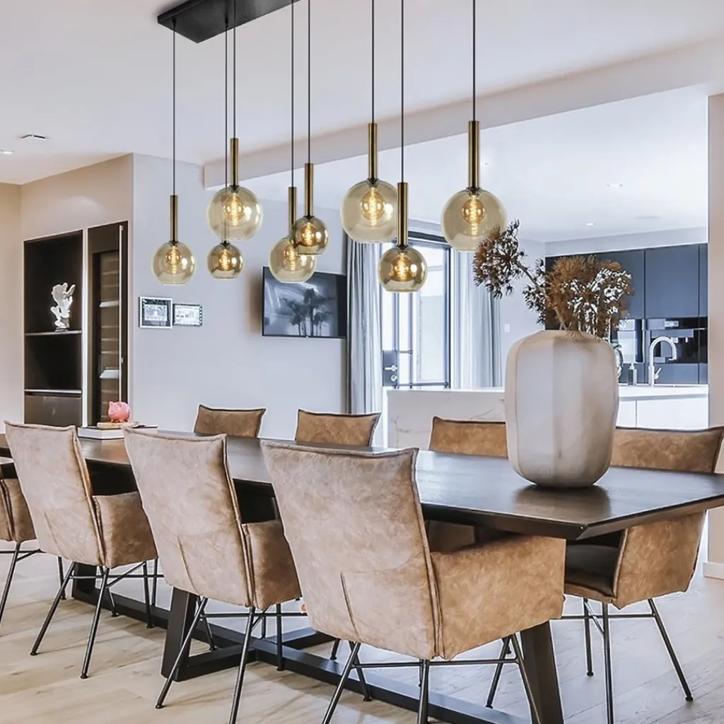 Straluma Hanglamp Bella 8L zwart/brons/smoke mix> Eettafellampen|Pendel Lampen