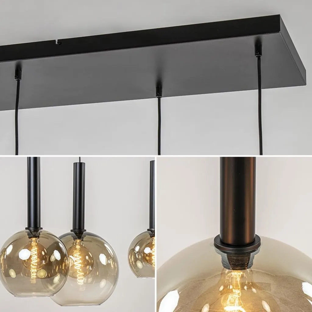 Straluma Hanglamp Bella Smoke 6L multipendel zwart/glas mix> Eettafellampen|Pendel Lampen