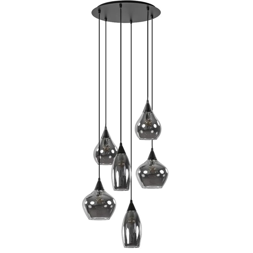 Straluma Hanglamp Cambio 6L zwart + smoke glas mix> Eettafellampen|Keukenverlichting
