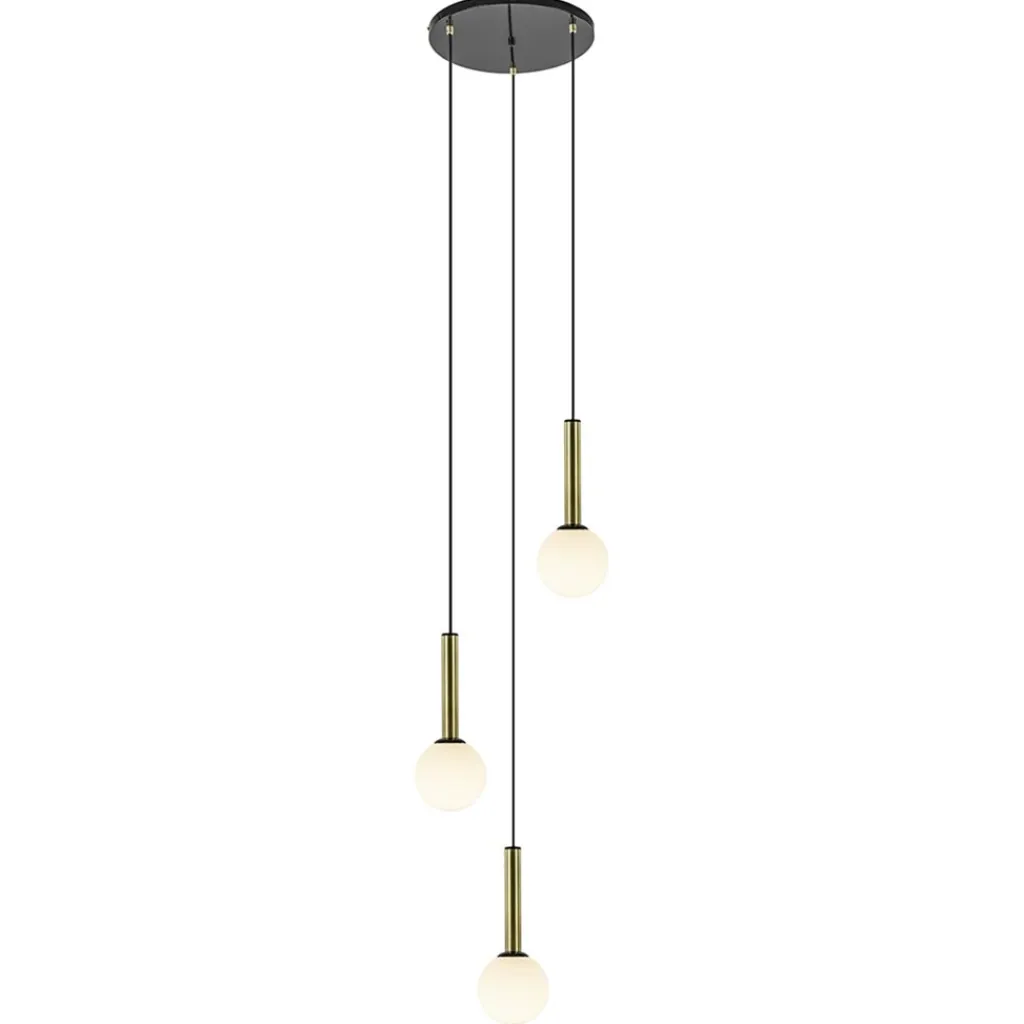 Straluma Hanglamp Globe 3L rond zwart/goud/wit> Eettafellampen|Keukenverlichting