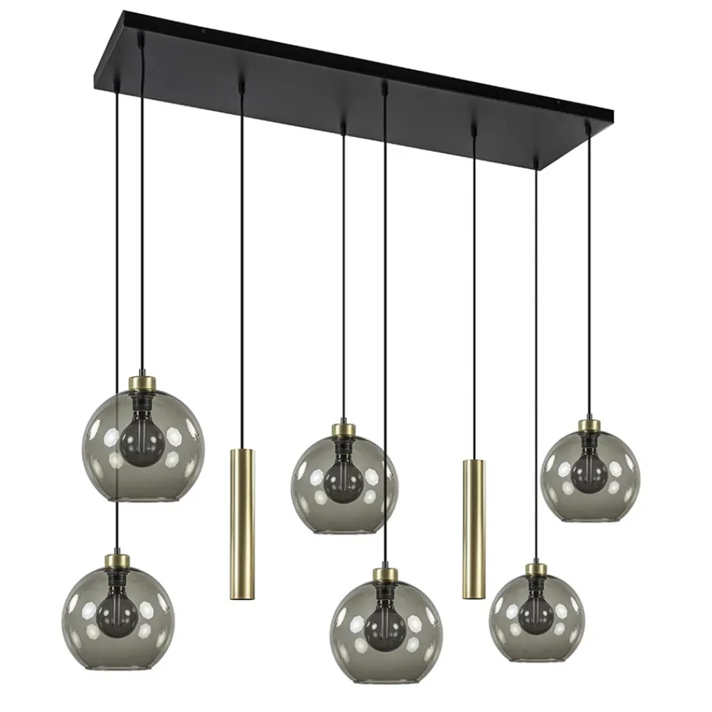 Straluma Hanglamp Globe 8L 6x glas/2xbuis goud> Eettafellampen|Pendel Lampen