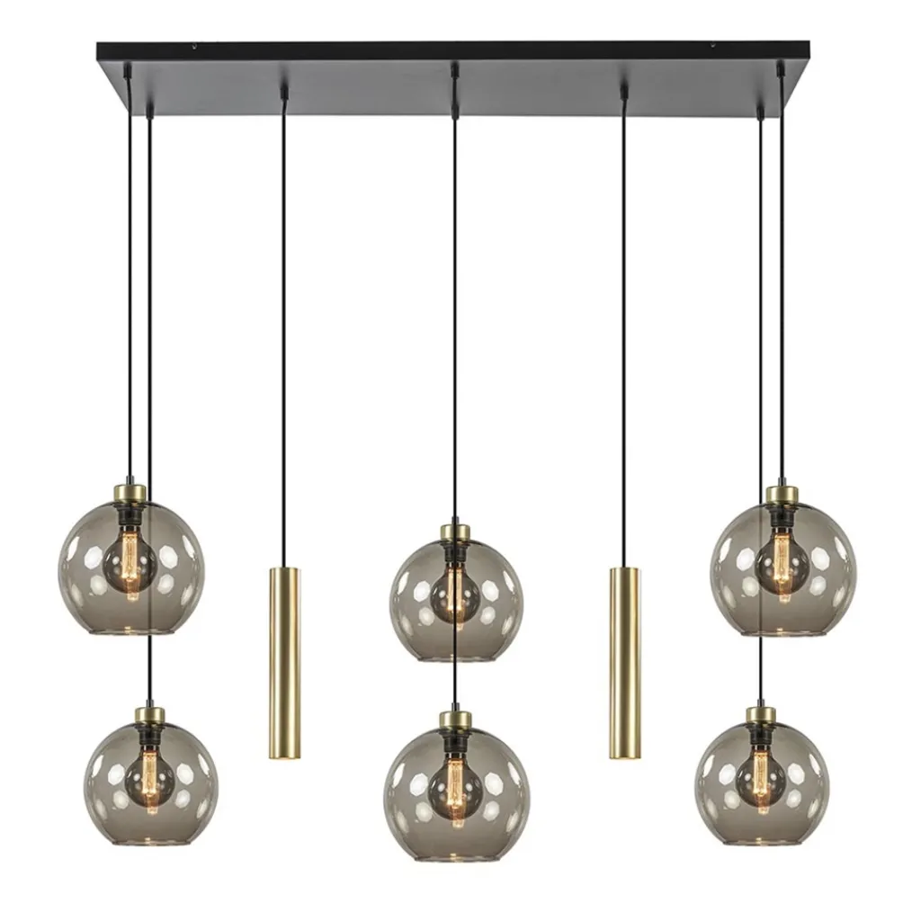 Straluma Hanglamp Globe 8L 6x glas/2xbuis goud> Eettafellampen|Pendel Lampen