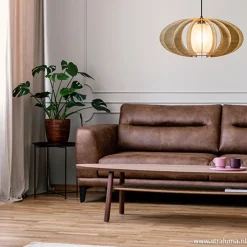 Straluma Hanglamp houten lamellen + kap 50cm></noscript> Eettafellampen|Slaapkamerlampen