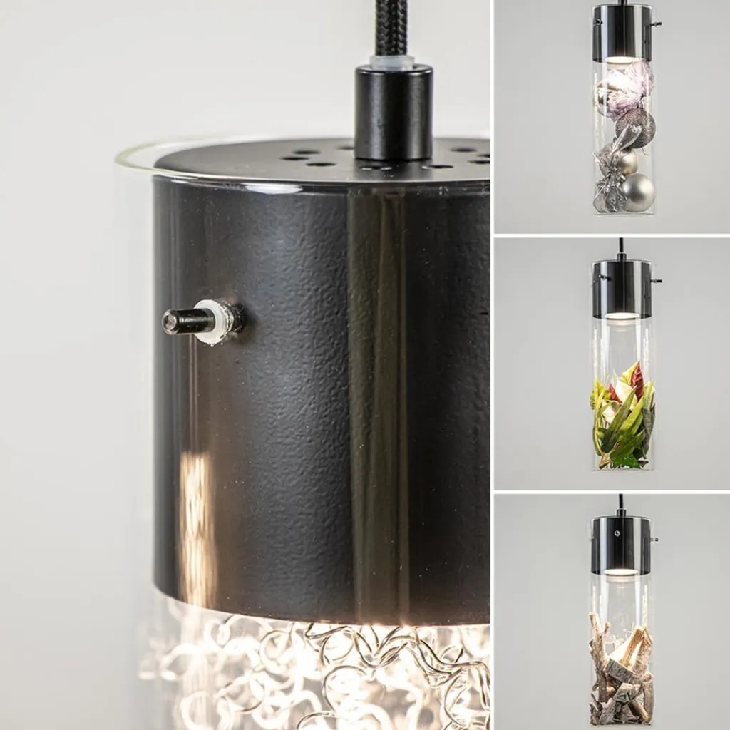 Straluma Hanglamp 3L rond zwart met cilinder glas> Eettafellampen|Pendel Lampen