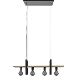 Straluma Hanglamp 4L zwart met houten planken> Eettafellampen|Eetkamerverlichting