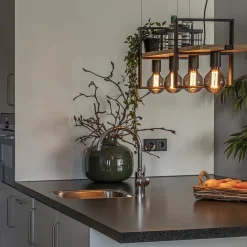 Straluma Hanglamp 4L zwart met houten planken><noscript><img width=