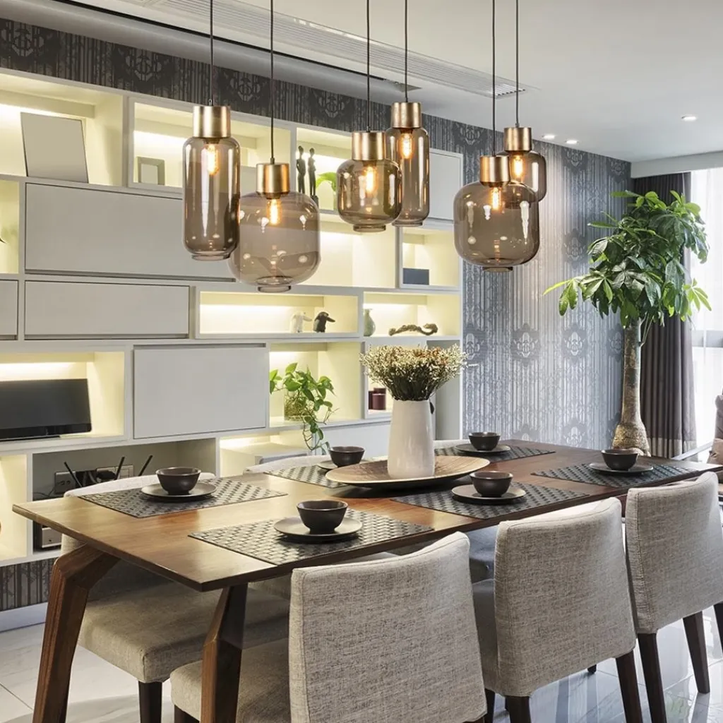 Straluma Hanglamp Lett 6L zwart/brons+glas smoke> Eettafellampen|Pendel Lampen