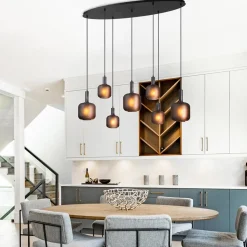 Straluma Hanglamp 7-lichts ovaal met mat zwart glas><noscript><img width=