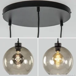 Straluma Hanglamp 3-lichts rond glas smoke 25 cm></noscript> Eettafellampen|Pendel Lampen