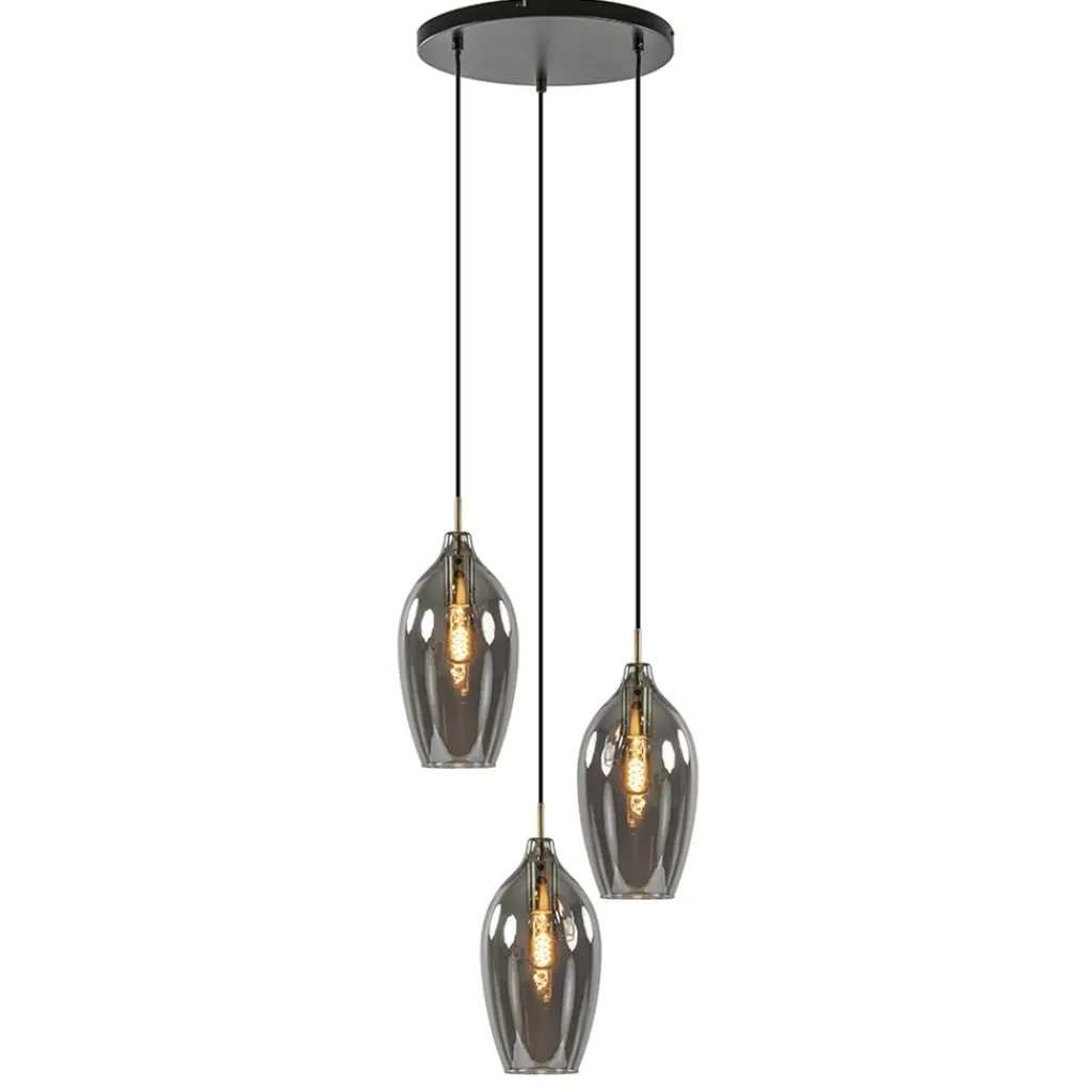 Straluma Hanglamp Lukaro 3-L antiek brons + smoke glas> Hanglampen|Eettafellampen