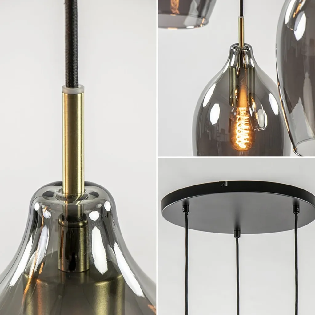 Straluma Hanglamp Lukaro 3-L antiek brons + smoke glas> Hanglampen|Eettafellampen