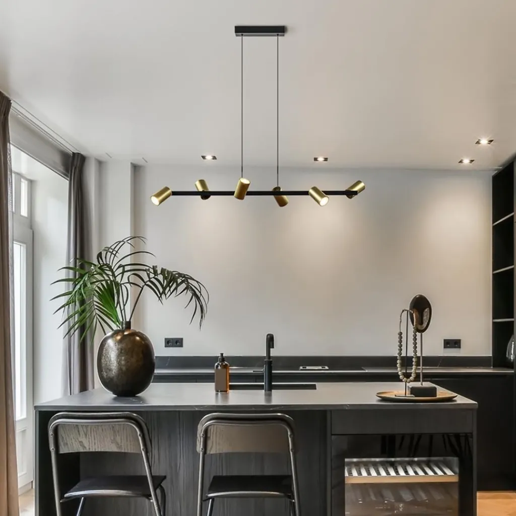 Straluma Hanglamp met spots 6-lichts zwart/goud> Eettafellampen|Kantoorverlichting