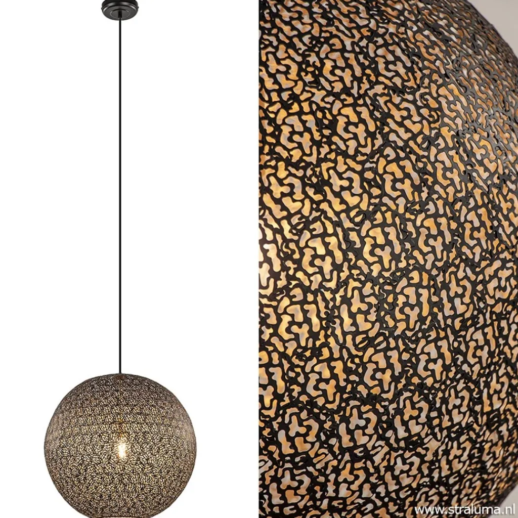 Straluma Hanglamp Oronero bol zwart/goud 50cm> Eettafellampen|Keukenverlichting