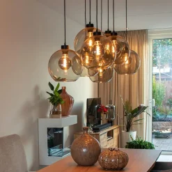 Straluma Hanglamp plaat 8-L zwart glas smoke 25cm></noscript> Eettafellampen|Pendel Lampen