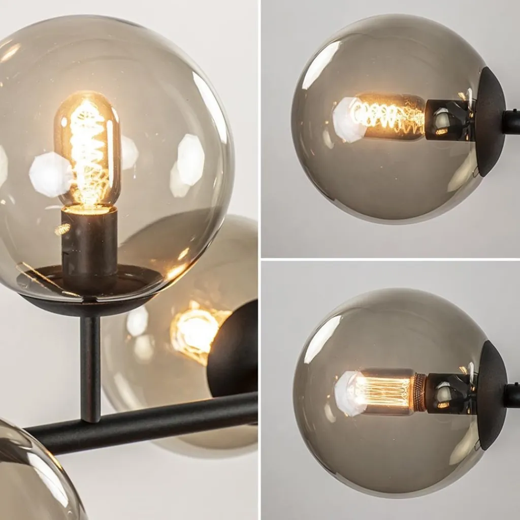 Straluma Hanglamp Random bol 6L zwart met smoke glas> Eettafellampen|Keukenverlichting