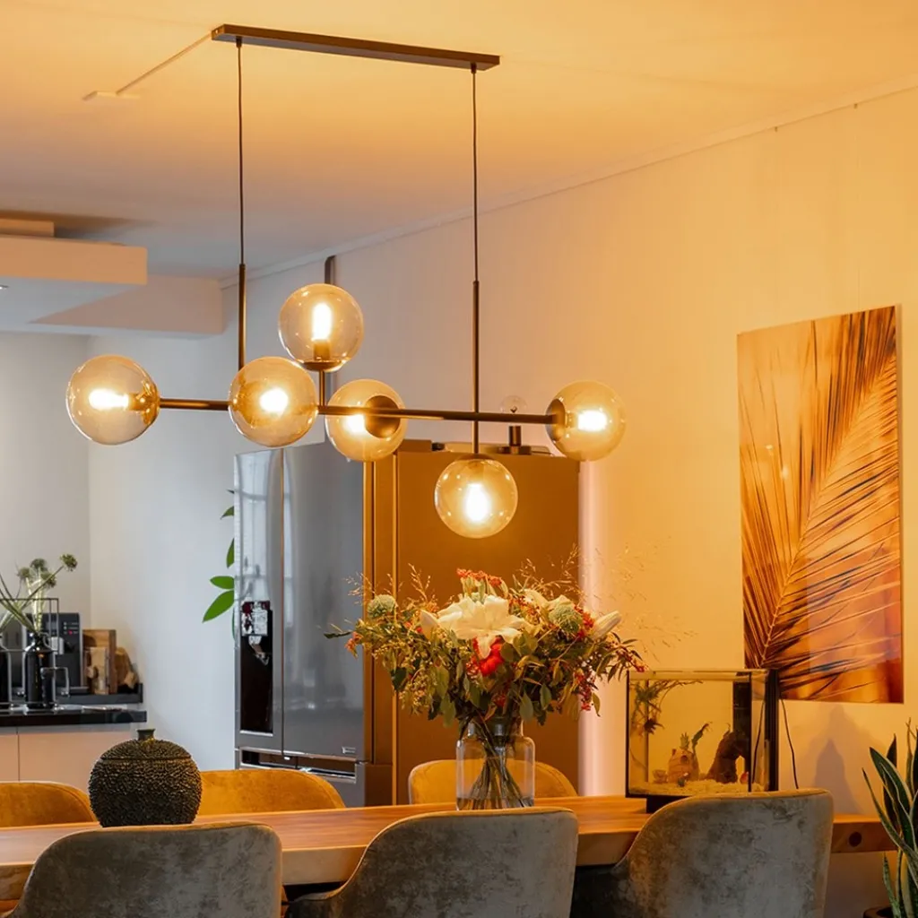 Straluma Hanglamp Random bol 6L zwart met smoke glas> Eettafellampen|Keukenverlichting