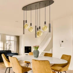 Straluma Hanglamp Riva ovaal 8L platinum></noscript> Eettafellampen|Eetkamerverlichting