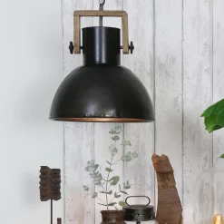 Straluma Hanglamp Shelly industrieel bruin/hout></noscript> Eettafellampen|Light and Living