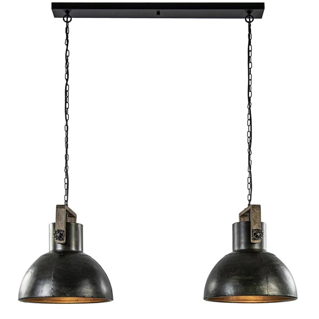 Straluma Hanglamp Shelly 2-lichts brons/hout> Eettafellampen|Light and Living
