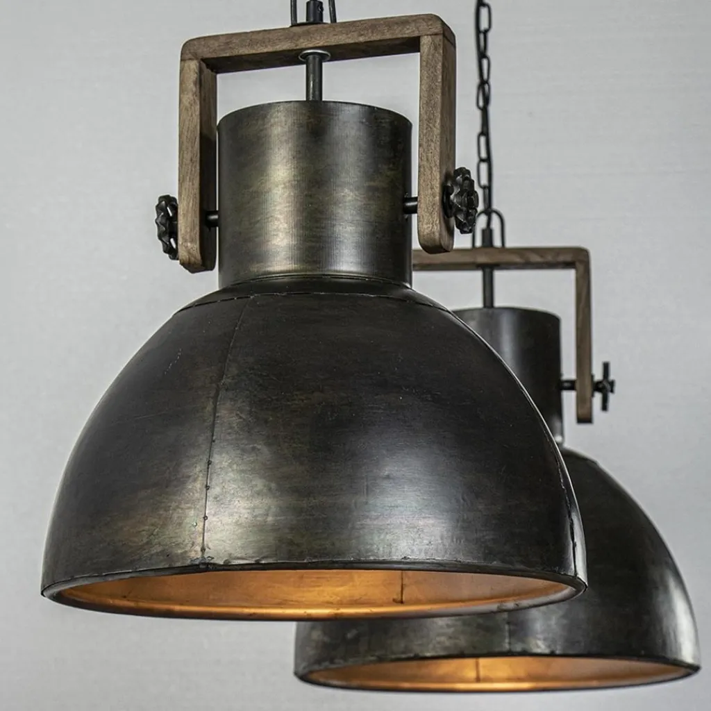 Straluma Hanglamp Shelly 2-lichts brons/hout> Eettafellampen|Light and Living