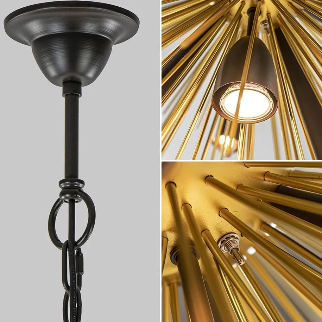 Straluma Hanglamp Springfield rond zwart/goud sprieten> Eettafellampen|Videverlichting
